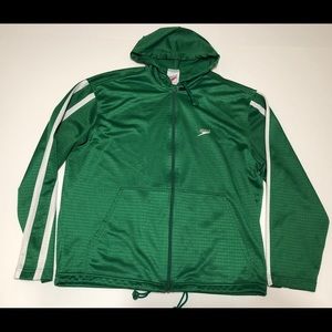 Vtg Speedo Green Track Jacket Striped Sleeves Mesh